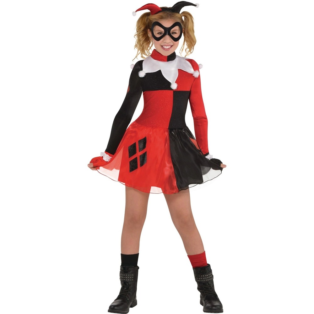 DC Comics Harley Quinn Costume Dress Mask Girls Child Large 12-14 New